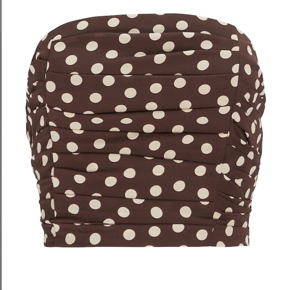 NWT Bloggers Favorite Express Polka Dot Ruched Tie Waist Tube Top - Picture 9 of 13